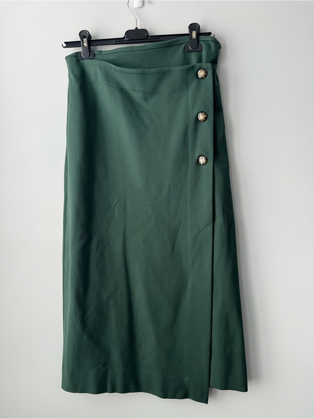 Babaton Forest Green Midi Skirt with Side Buttons